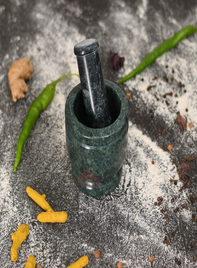 Jaipur Ace Natural Green Marble Mortar and Pestle Set, Imam Dasta, Ohkli Musal, Kharal- 4 Inches (Green) - Image 3